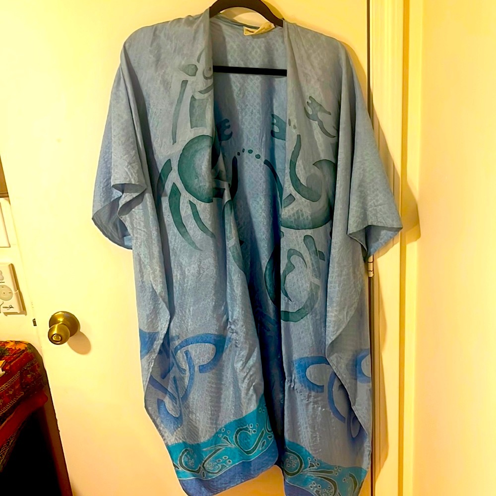 Stillwind Spirit blue and green Kimono 100% Silk